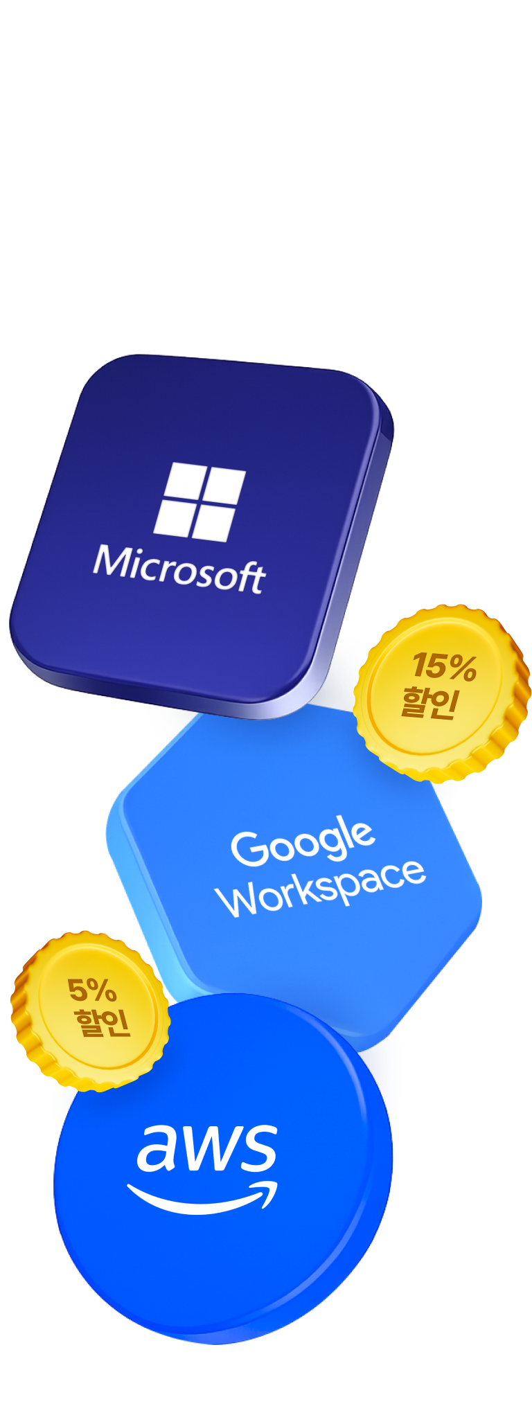 Microsoft Azure 최대 10% 할인. Microsoft 365 최대 15% 할인. Google Workspace 최대 15% 할인. aws 최대 5% 할인.